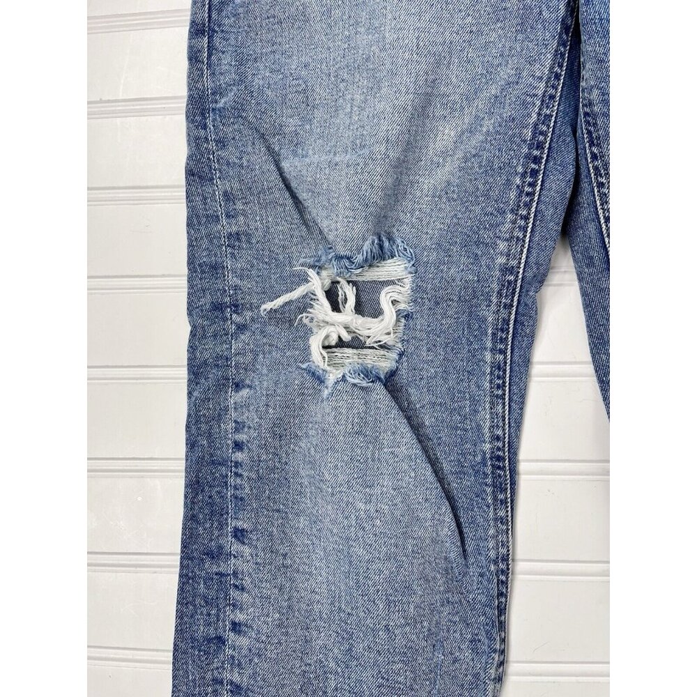 EXPRESS Women's Light Wash Distressed Raw Hem Mom Jean Super High Rise 00 - Picture 4 of 7